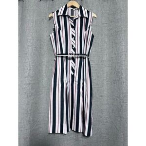 Vintage Serbur Designed Muriel Ryan Dress Small Striped Sleeveless Belted Midi